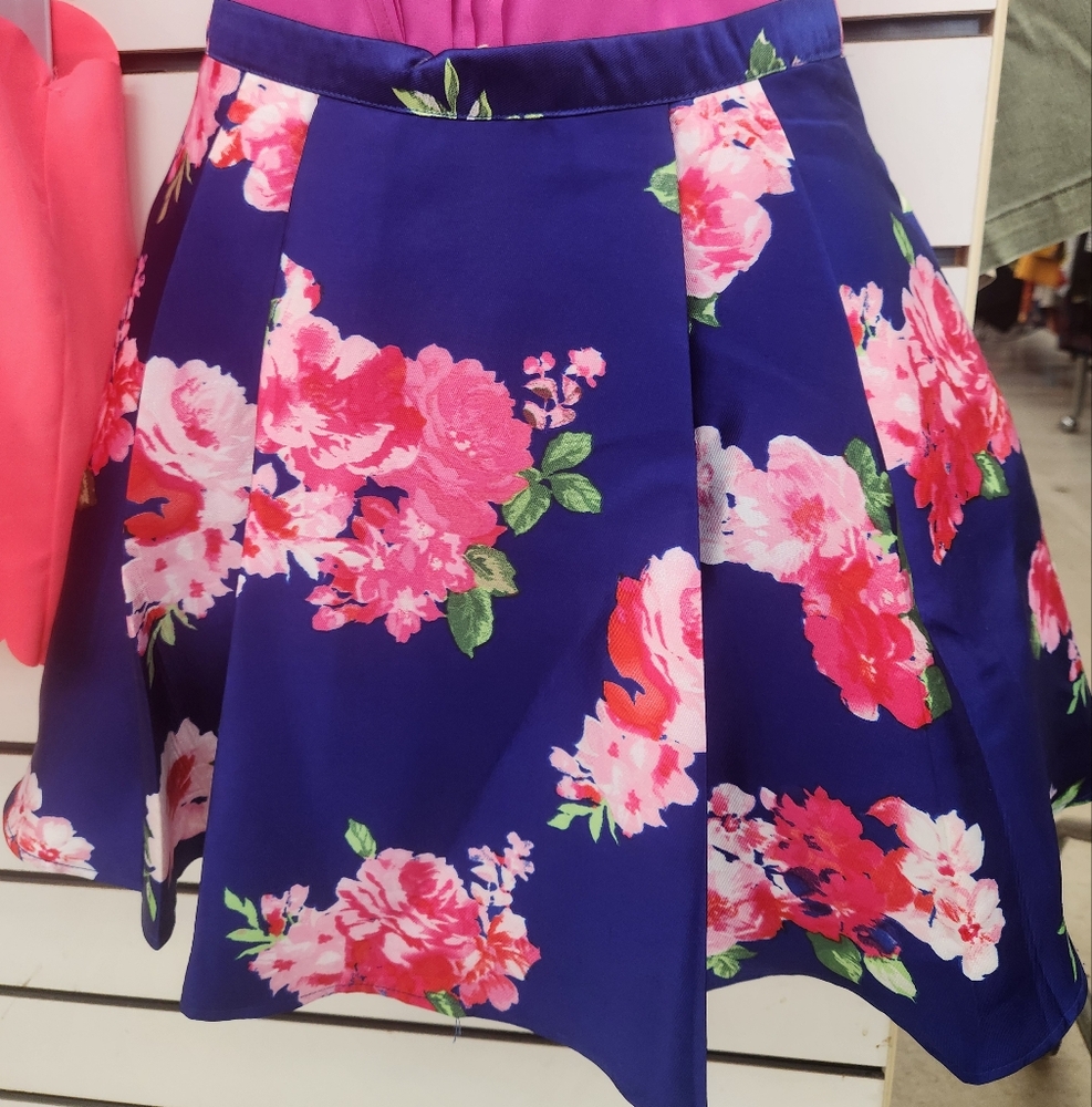 B Darlin Pink and Blue Mini Skater Skirt